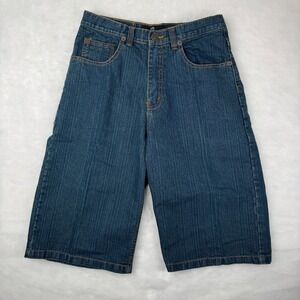 Platoon Jeans Mens 30 Baggy Denim Shorts Dark Wash Textured Y2K Skater Jorts